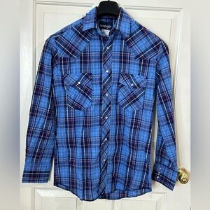 Wrangler Men’s Small Long Sleeve Pearl Snap Plaid Shirt